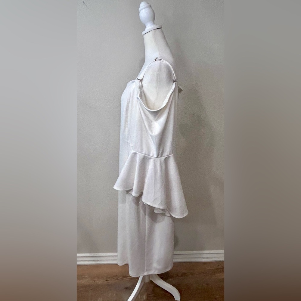 🤍”R & M Richards” NWOT White Cold-Shoulder Midi Dress w/Ruffled Sleeves - Picture 3 of 14